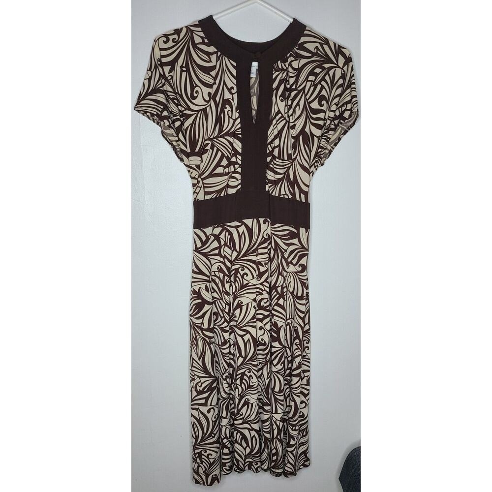 Dressbarn Dress Women's 10 Brown Tan Tie Back Keyhole Neck Short Flutter‎ Sleeve - Picture 3 of 10